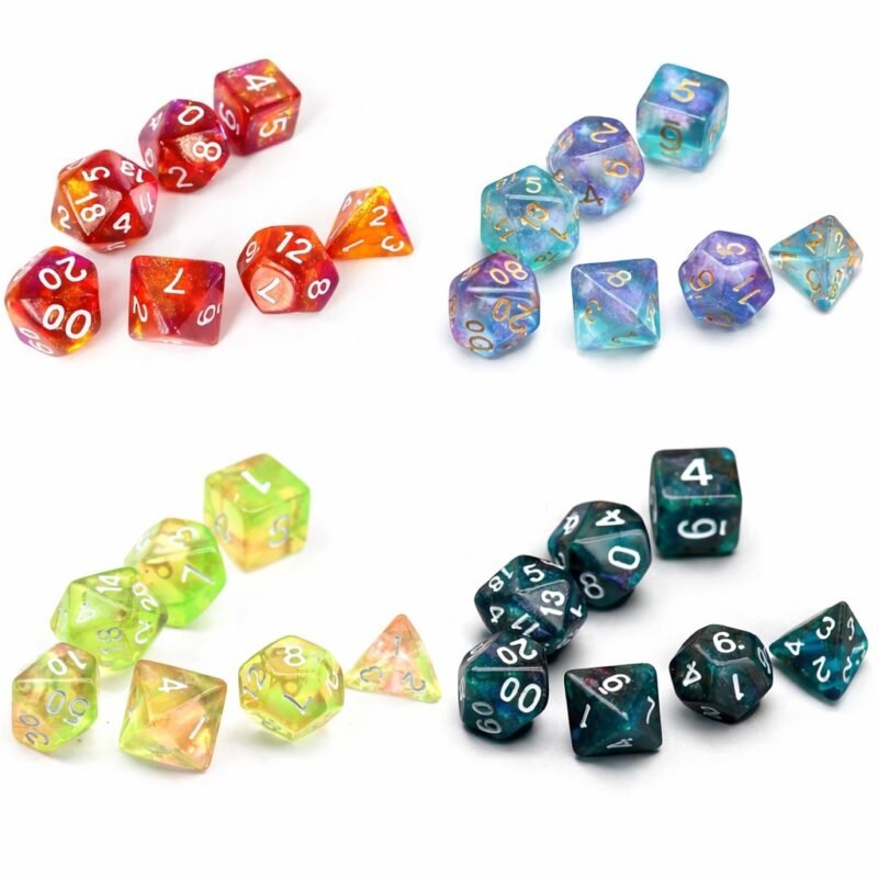 Set de 7 dados Rol poliédricos GLITTER (varios colores Importados)